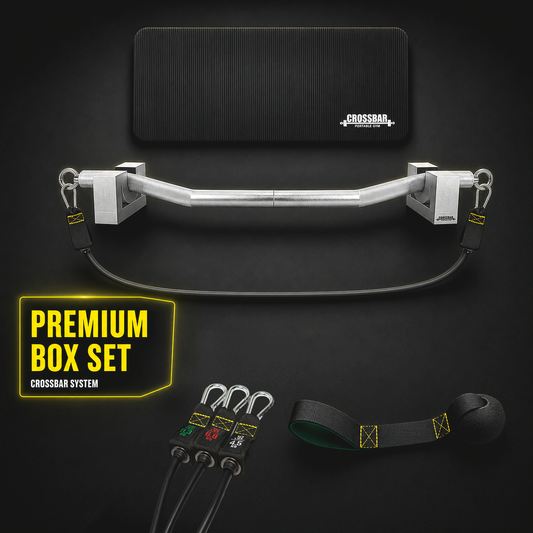 Premium Box Set - Crossbar 40 Kg Stange und Docking mit Widerstandsbänder | Inkl. Türanker, Handschuhe und Matte - Crossbar portable gym