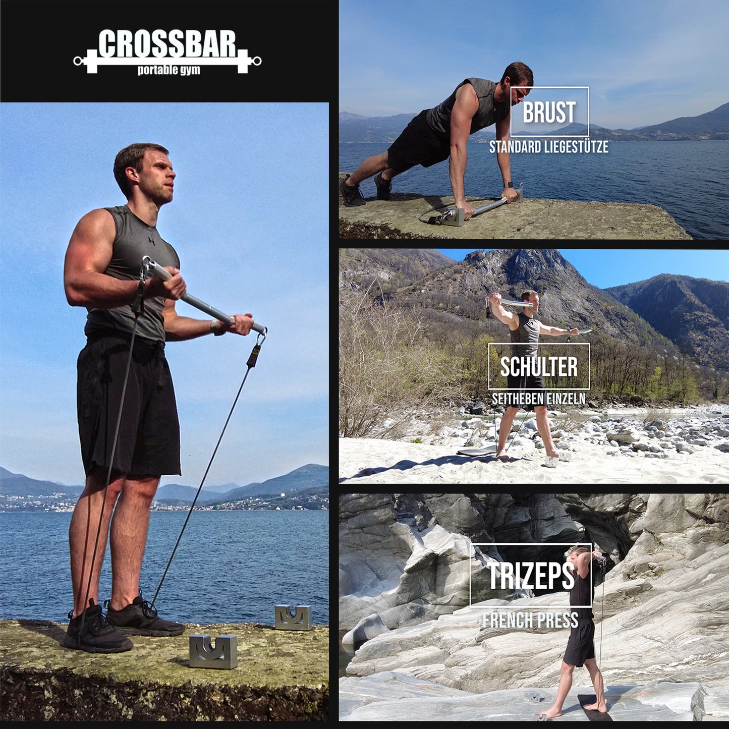 Master Box Set - Crossbar + Crosspull Set 80 Kg Widerstand - inkl Tür und Outdoor-Anker, Handgriffe, Fußschlaufen - Crossbar portable gym