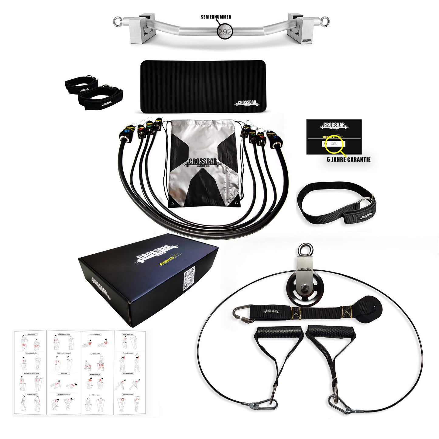Master Box Set - Crossbar + Crosspull Set 80 Kg Widerstand - inkl Türanker, Handgriffe - Crossbar portable gym