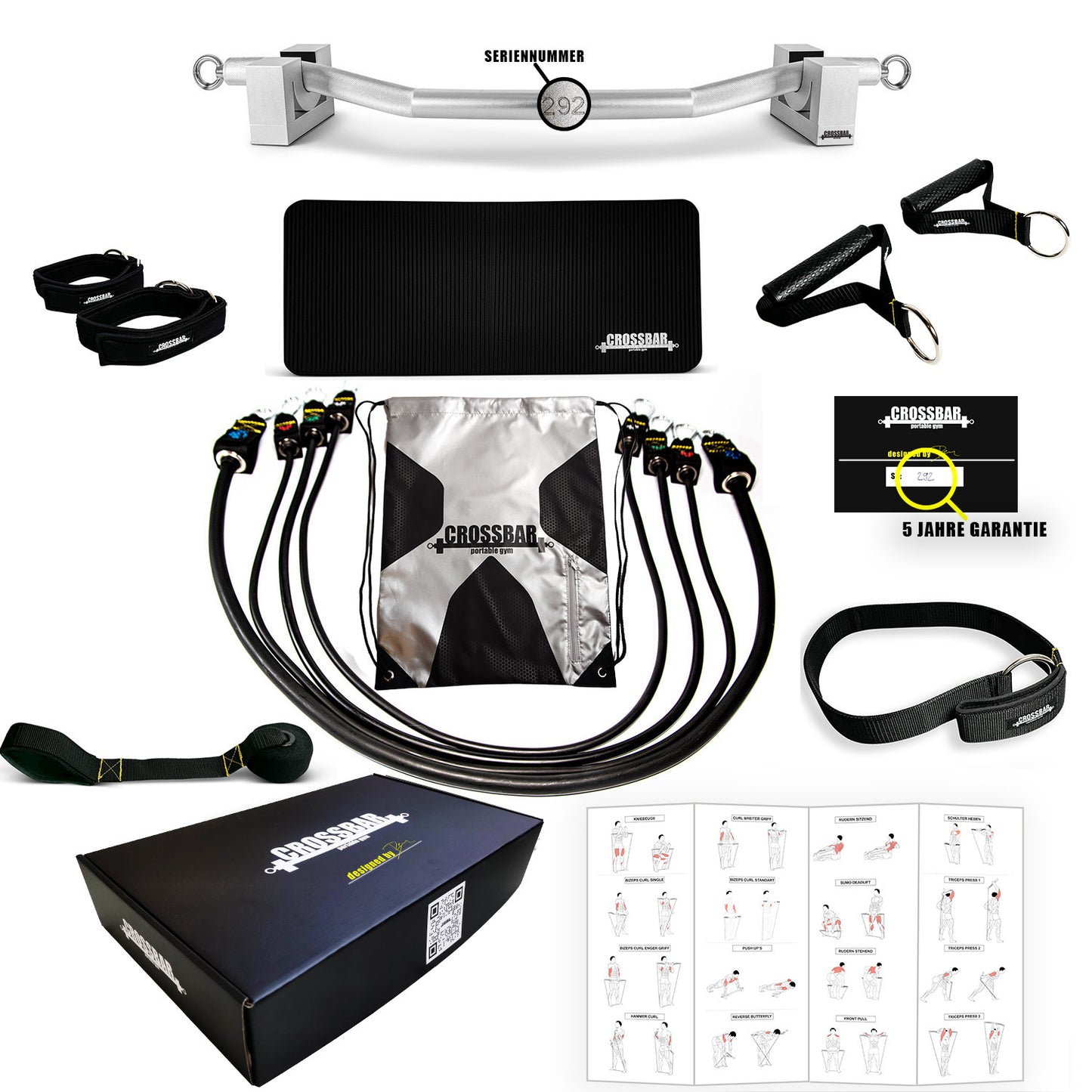 Ultimate Box Set - Crossbar Set 80 Kg Widerstand - inkl Türanker, Handgriffe - Crossbar portable gym