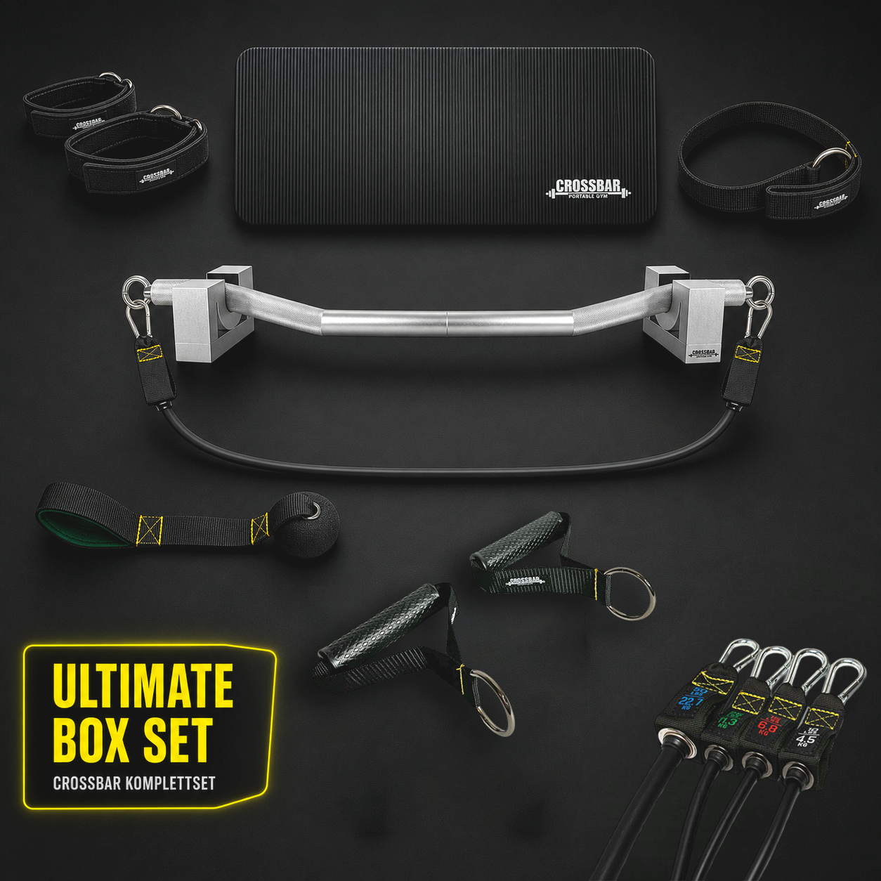 Ultimate Box Set - Crossbar Set 80 Kg Widerstand - inkl Türanker, Handgriffe - Crossbar portable gym