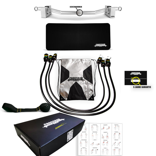 Premium Box 3 Latex Tubes 40 Kg Stange und Docking mit Widerstandsbänder | Inkl. Türanker Tasche und Matte - Crossbar portable gym