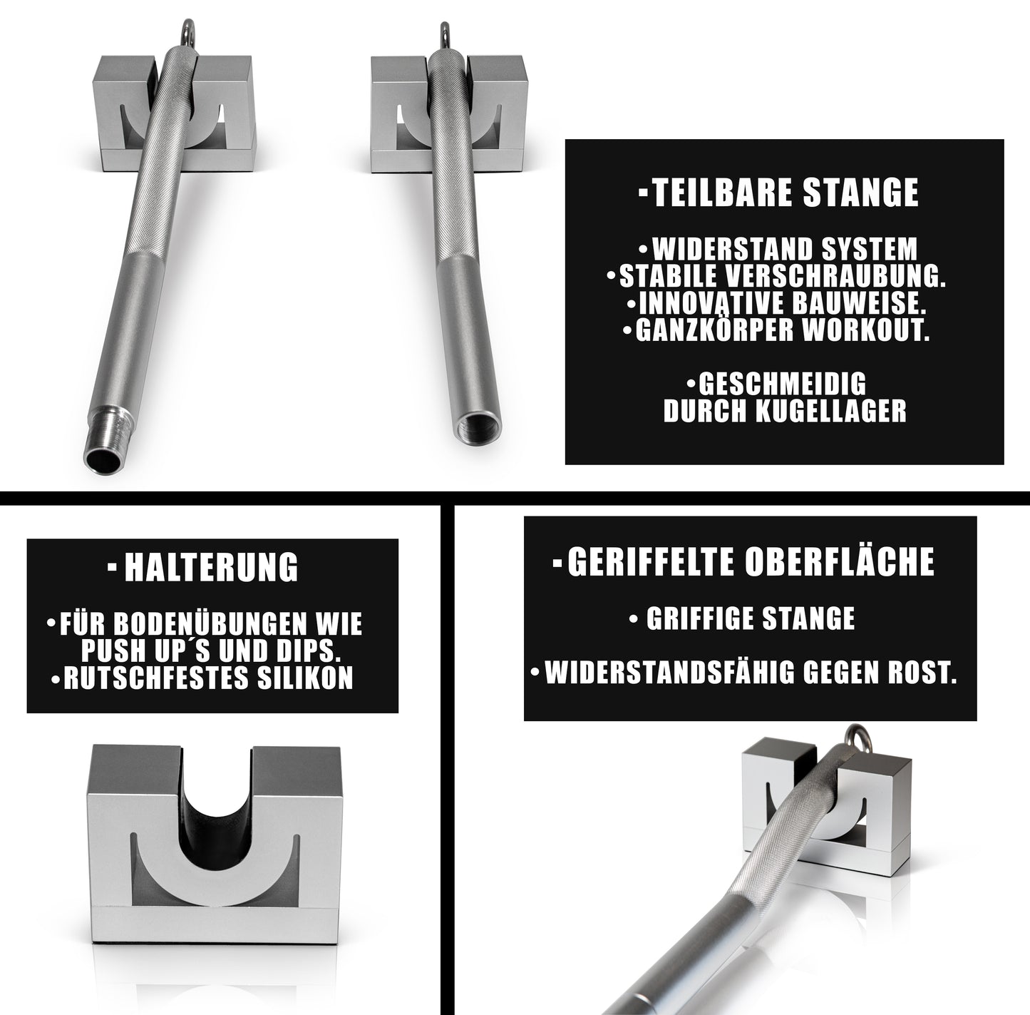 Premium Box Set - Crossbar 40 Kg Stange und Docking mit Widerstandsbänder | Inkl. Türanker Tasche und Matte - Crossbar portable gym